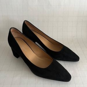 Classic Black Suede Mid Heel Pumps